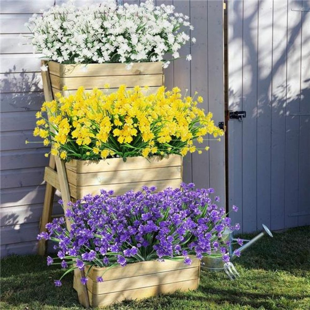 20 Bundles Outdoor Artificial Fake Flowers UV Resistant Shrubs Plants (Purple)